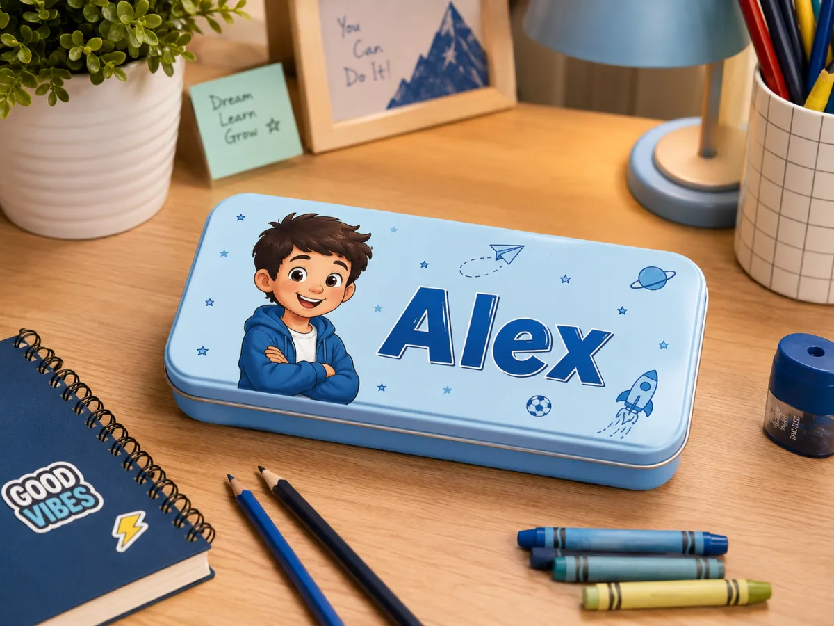 Blue Personalised Stationery & Pencil Tin, personalised product inspiration